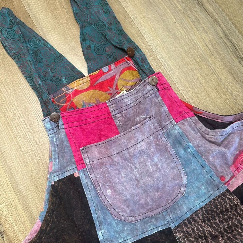 Nepal Boho Patchwork Overalls 2XL XXL 100% Cotton Hippie Granola Exotic - Picture 11 of 12
